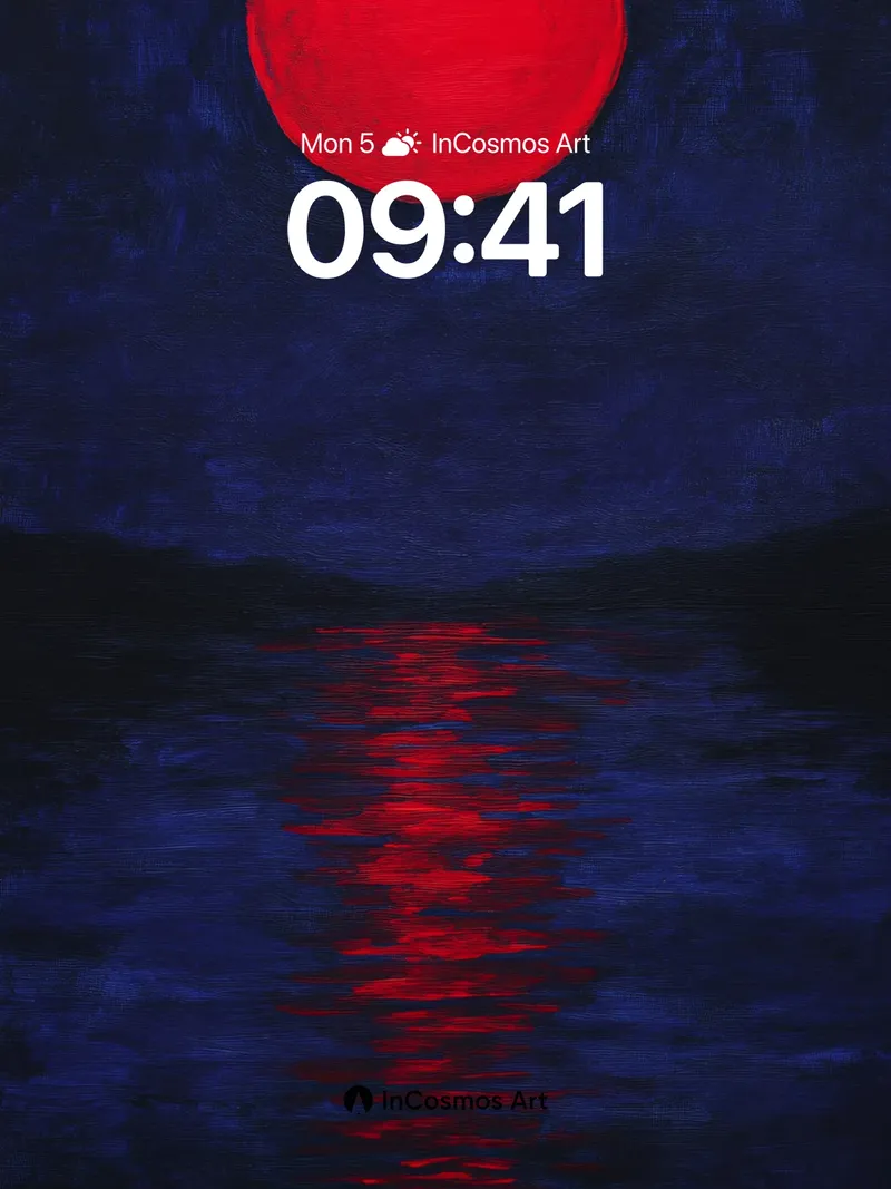 Blood Moon Reflection Wallpaper with Deep Night Texture