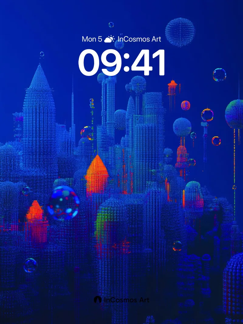 Neon Nebula Wallpaper with Floating Domes
