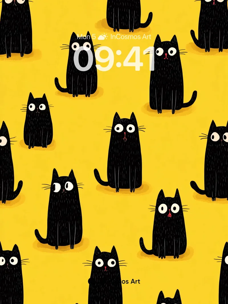 Playful Feline Pattern Wallpaper with Whimsical Eyes