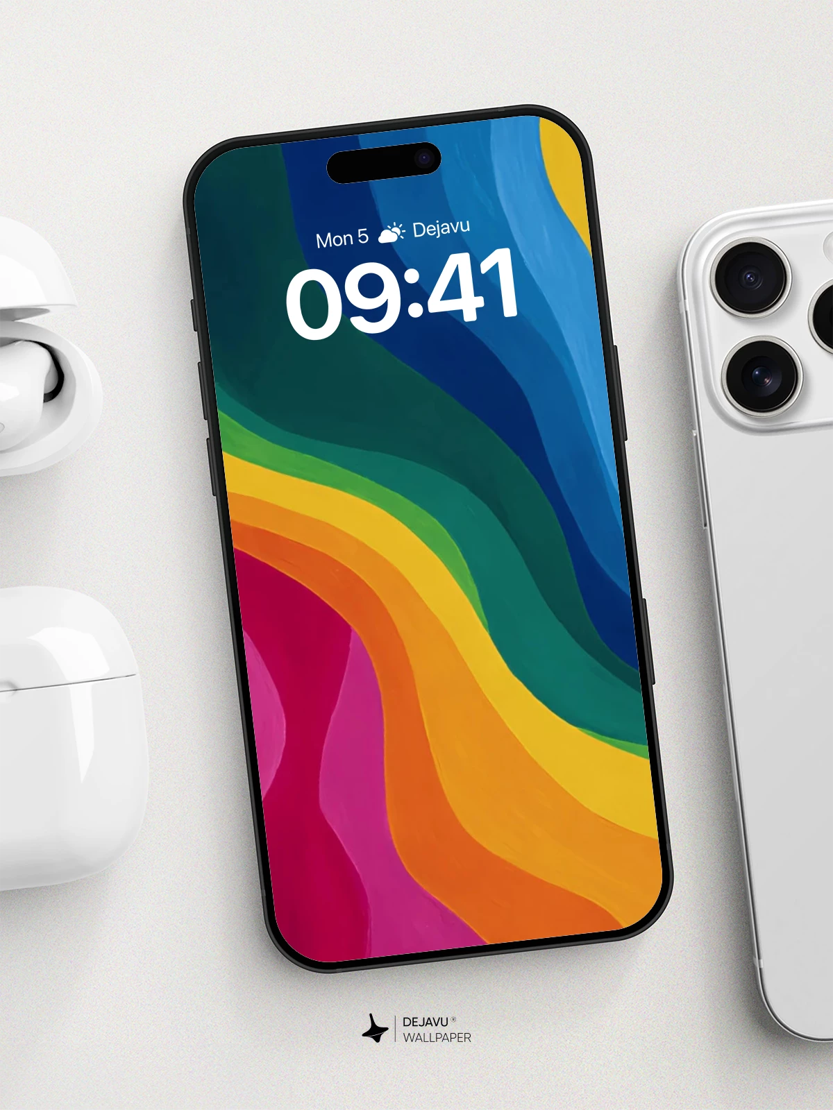 Vibrant Rainbow Waves Wallpaper 8K for iPhone and Android