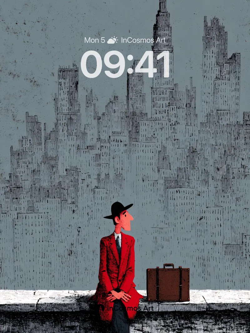 Lonely Moonlight Wallpaper with City Silhouettes