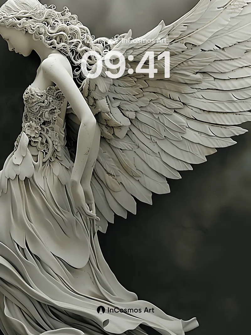 Serenity Wings Wallpaper with Marble Grace