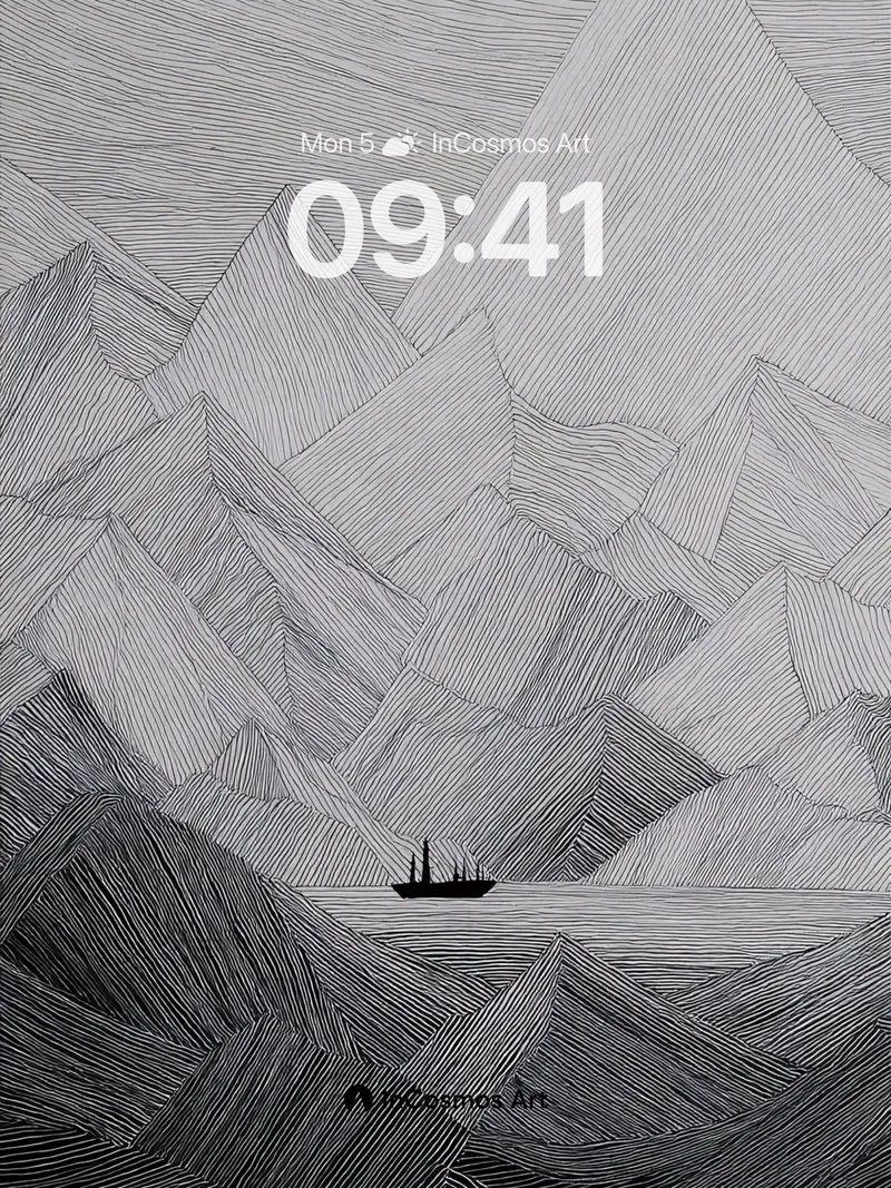 Silent Peaks Wallpaper with Inked Lines