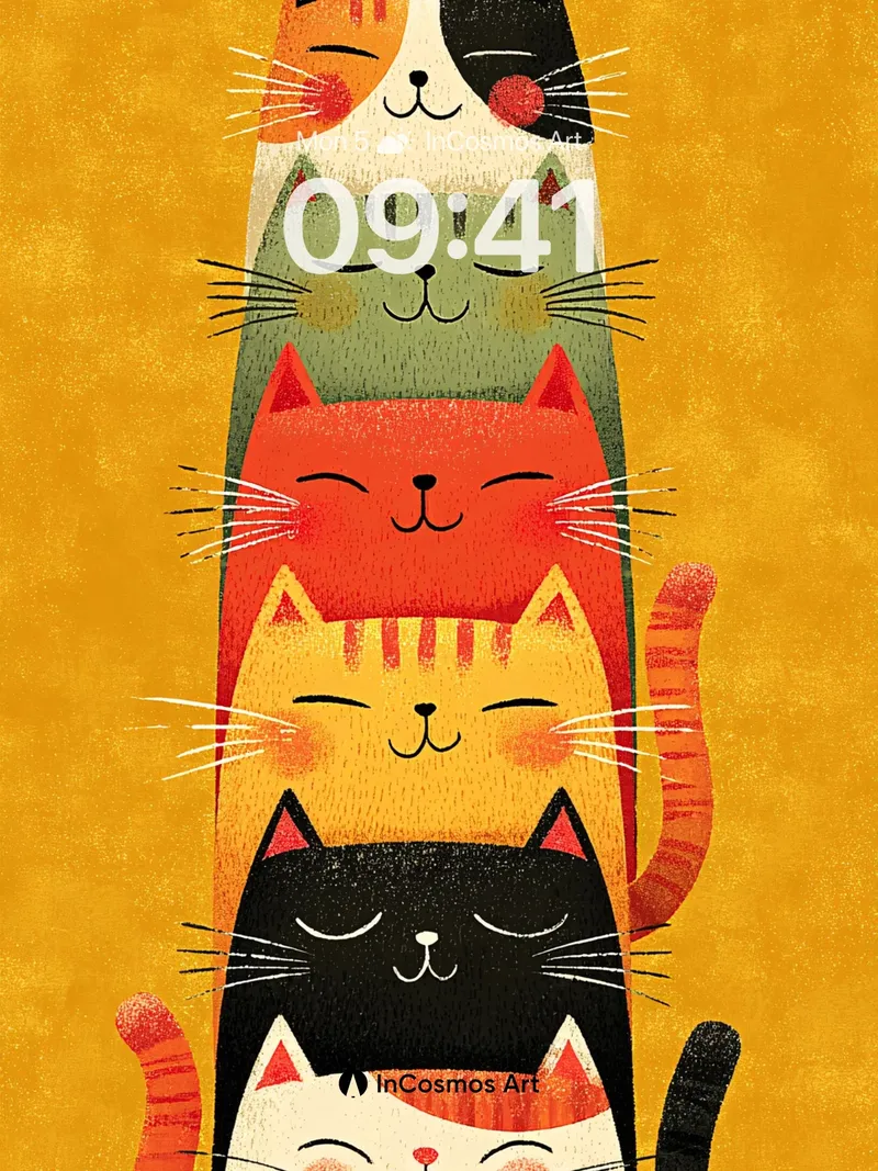 Stacked Serenity Wallpaper with Whiskered Harmony