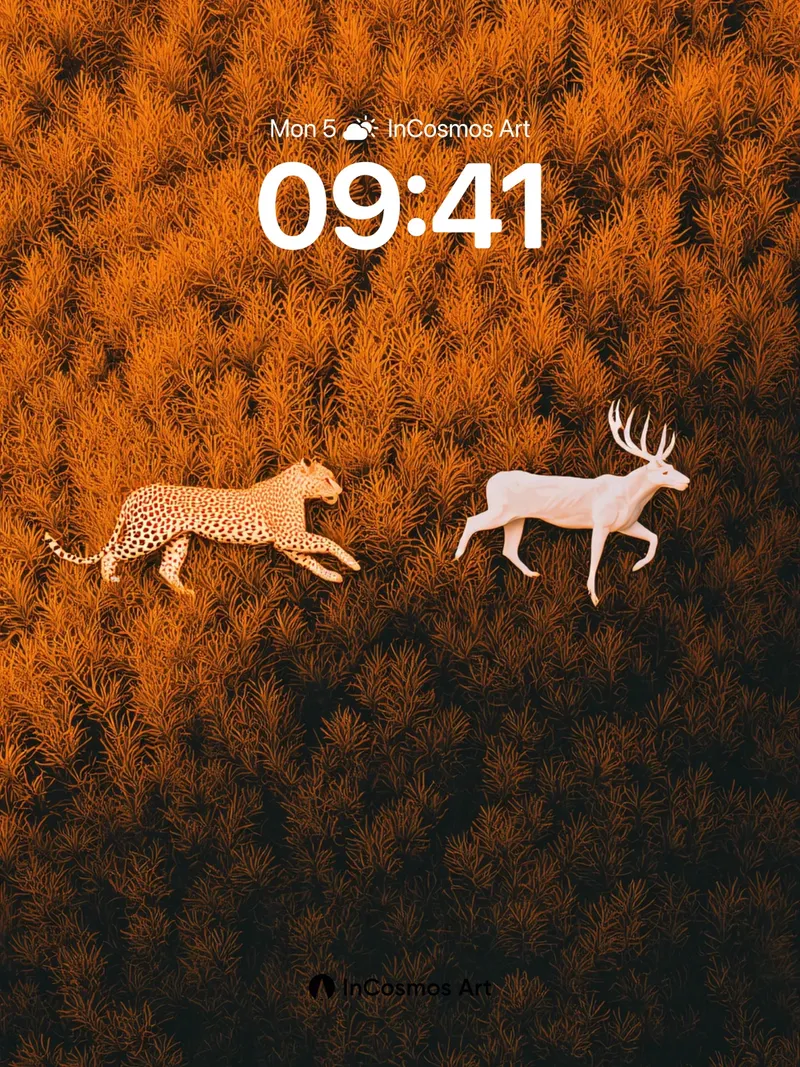 Golden Chase Wallpaper with Floating Silhouettes