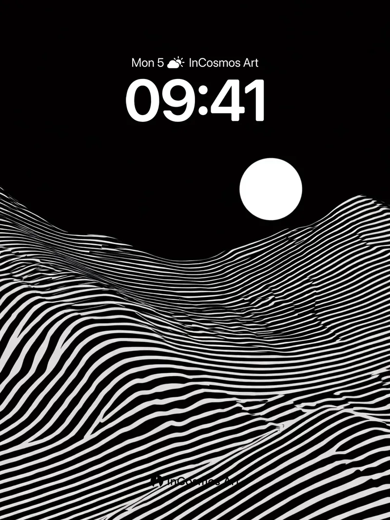 Moonlit Wave Wallpaper with Optical Lines