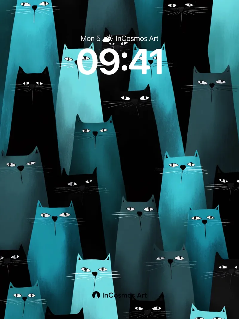 Midnight Feline Wallpaper with Teal Echoes