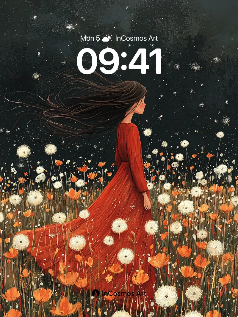 Starry Field Wallpaper with Whispering Dandelions