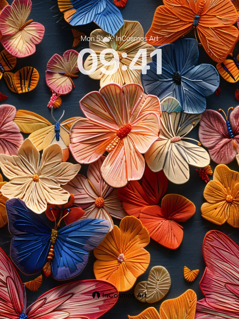 Luminous Origami Wallpaper with Living Petals