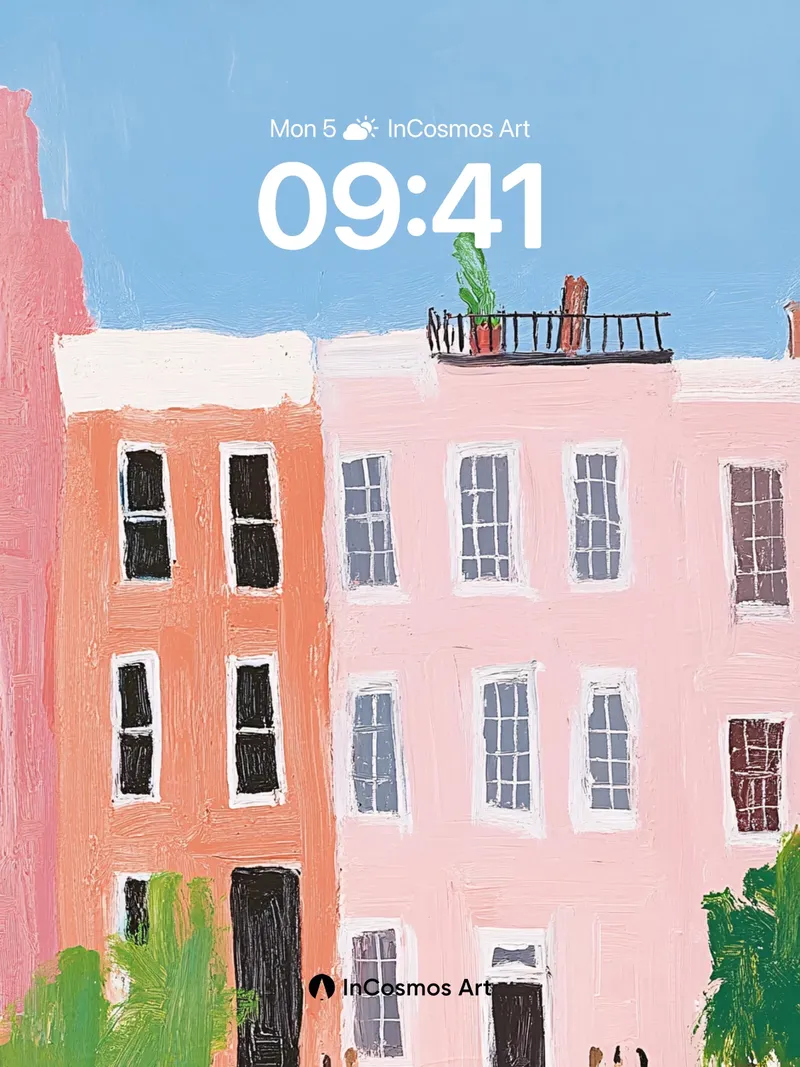 Sunlit Street Wallpaper with Rooftop Whispers