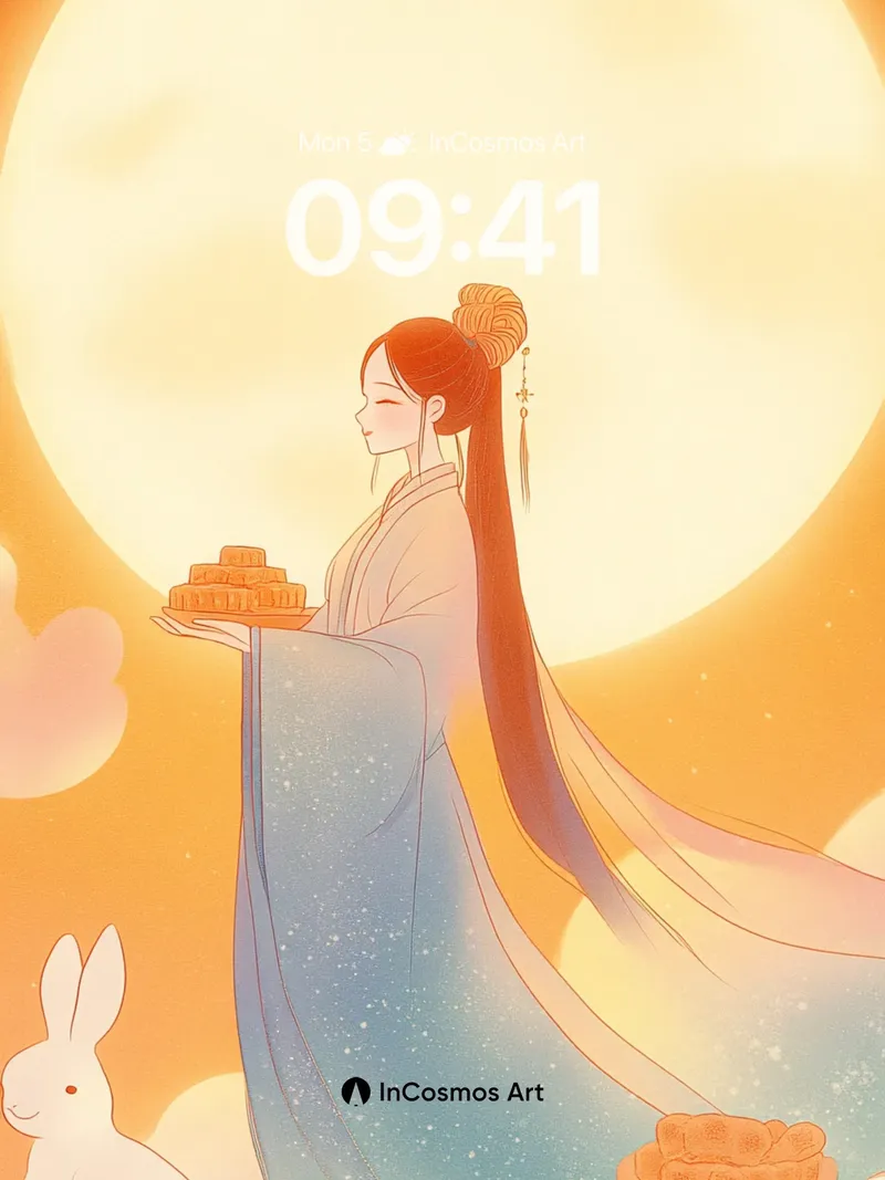 Lunar Serenity Wallpaper with Celestial Mooncakes