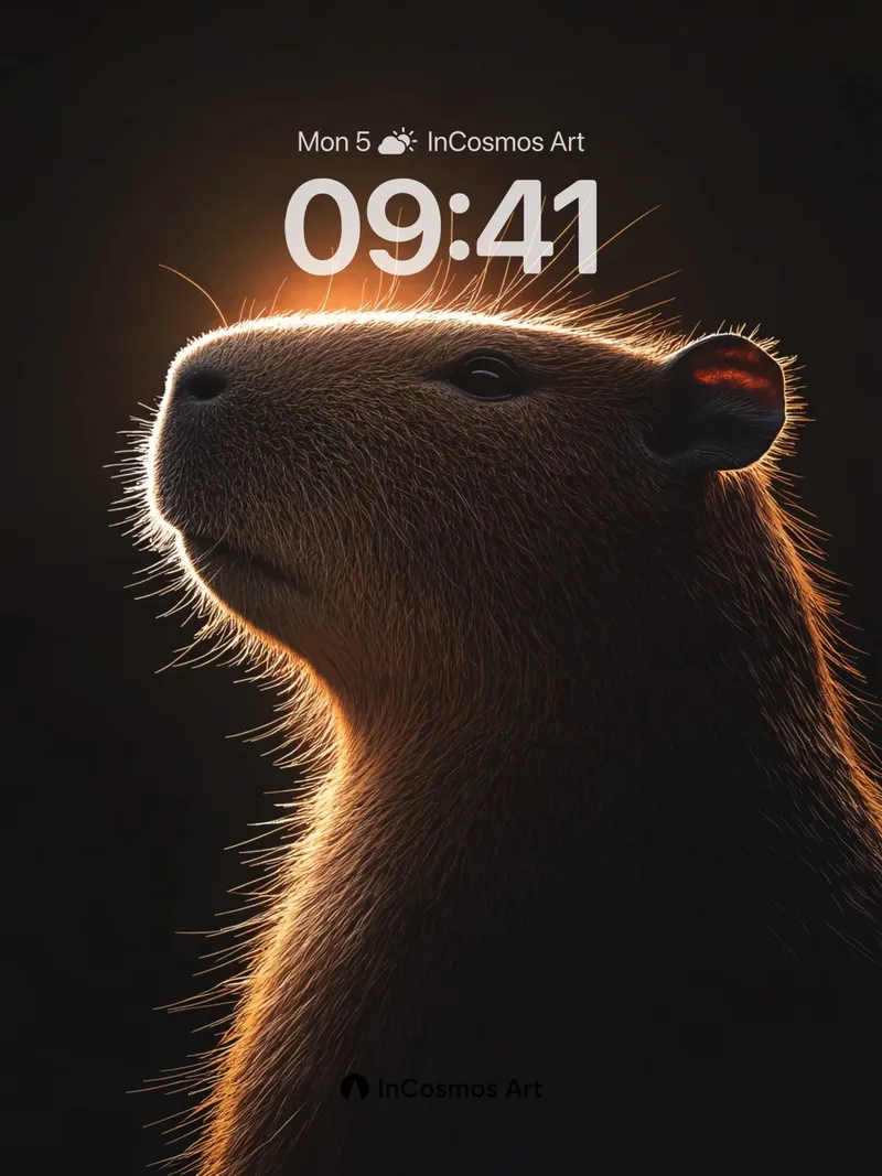 Golden Silhouette Capybara Wallpaper with Ethereal Light