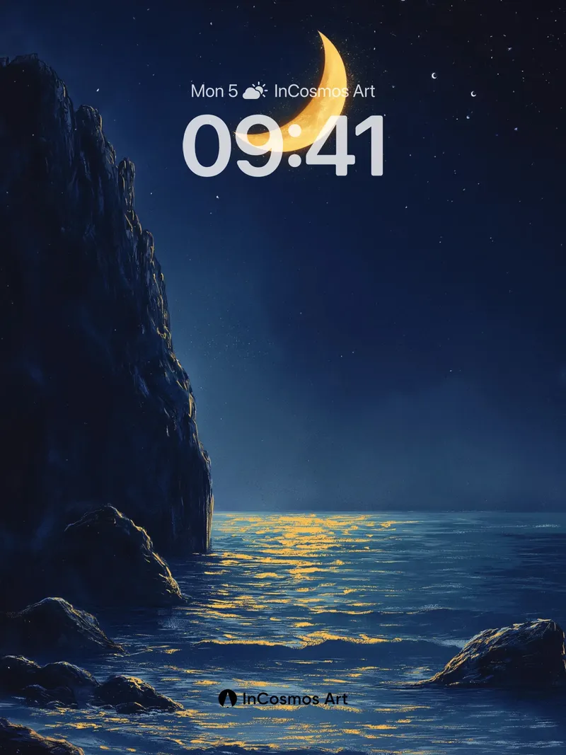 Serenity Moonlight Wallpaper with Ocean Whispers