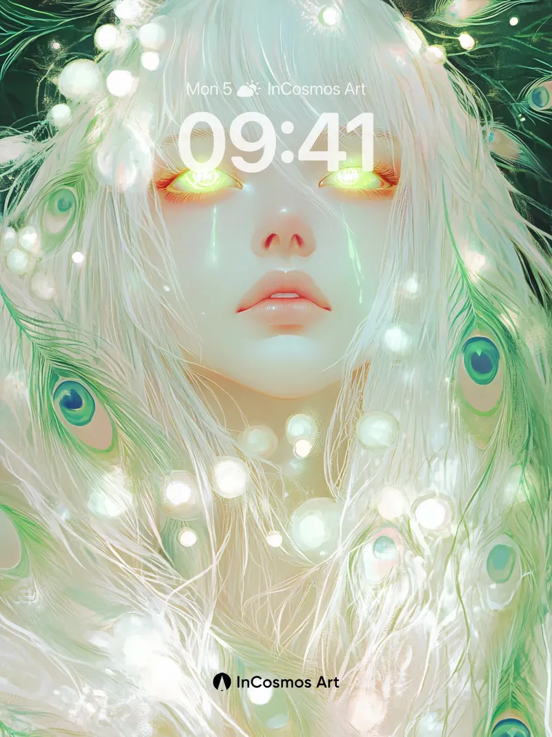 Luminous Feather Wallpaper with Ethereal Eyes