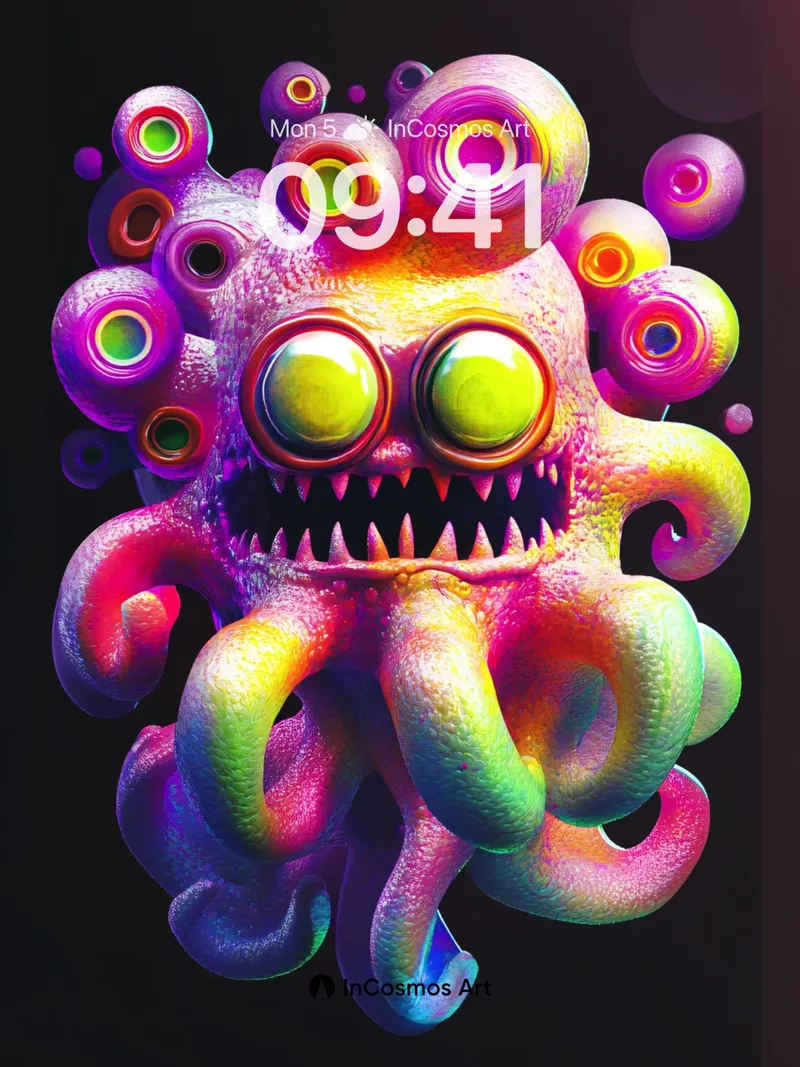 Neon Nightmare Wallpaper with Rainbow Tentacles