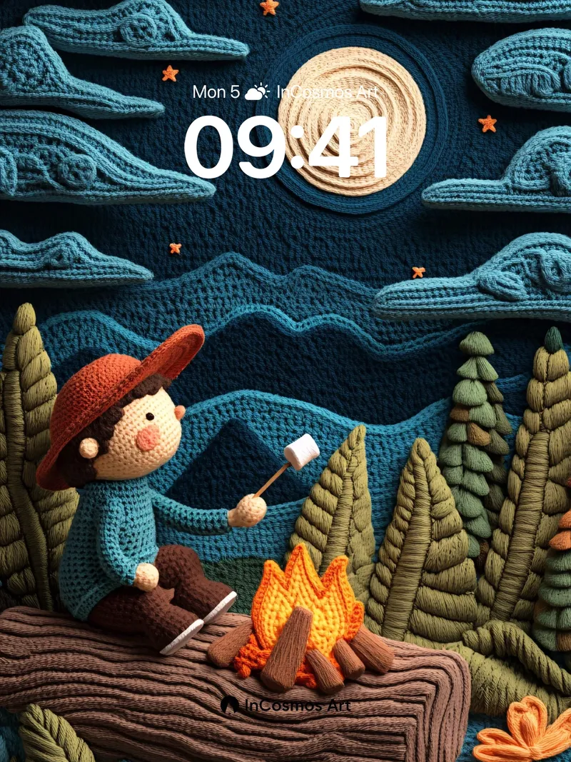 Knitted Nightfire Wallpaper with Starlit Whispers