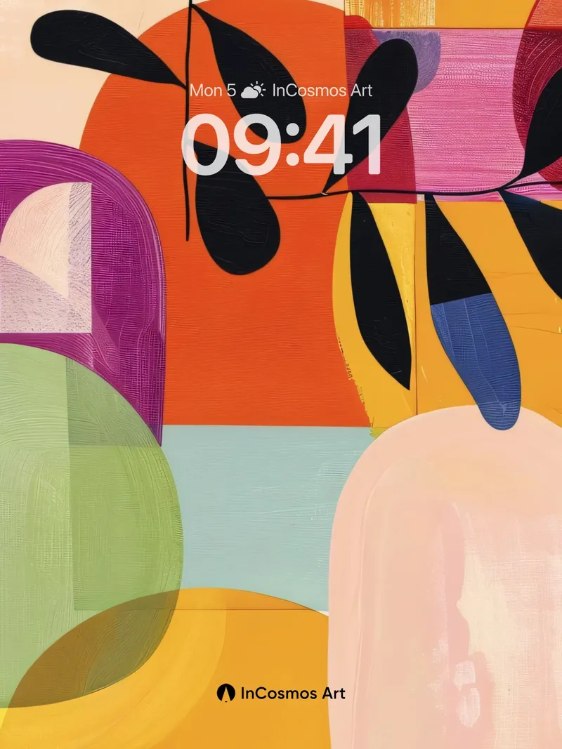 Playful Palette Wallpaper with Floating Leaves