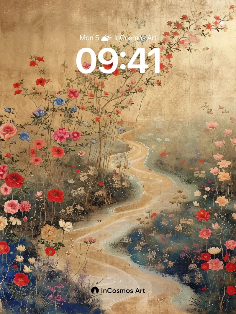 Golden Vein Wallpaper with Blossom River