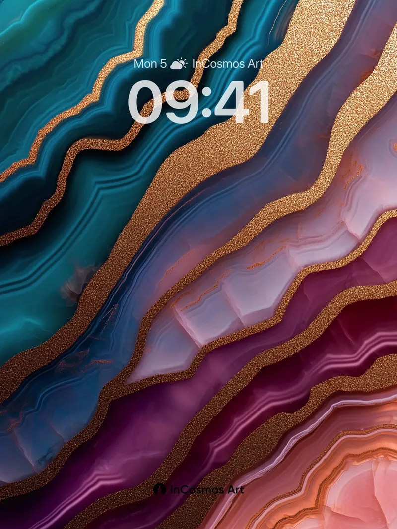 Luminous Agate Wallpaper with Golden Veins