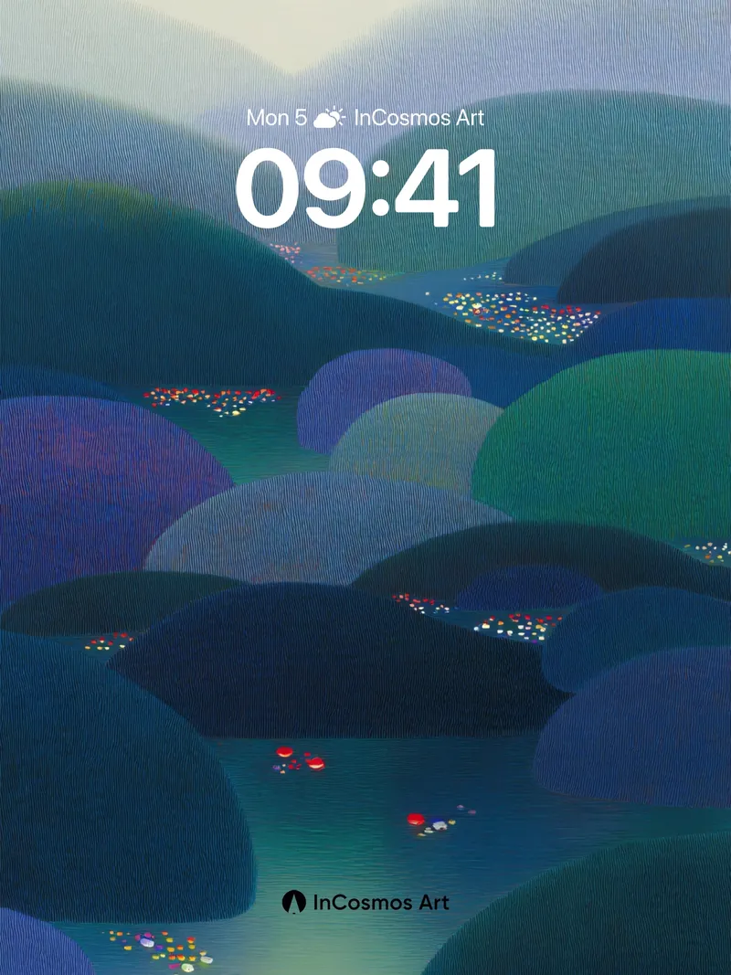 Sapphire Hush Wallpaper with Floating Lights