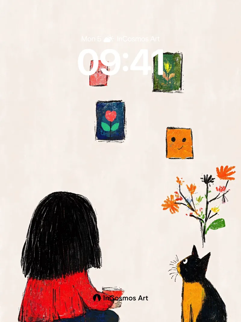 Whispering Stillness Wallpaper with Feline Gaze