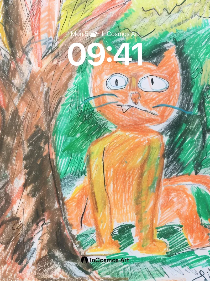 Whimsical Orange Cat Wallpaper with Tree Embrace