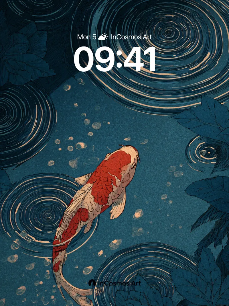 Serene Koi Wallpaper with Ink-Blot Ripples