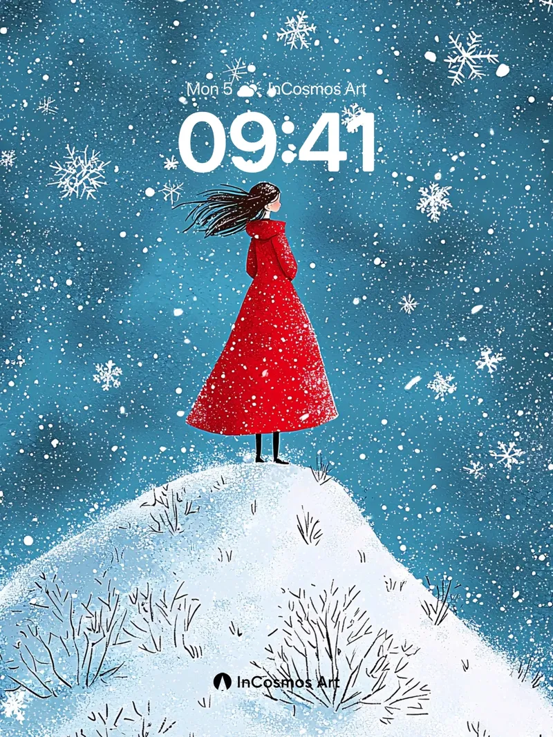 Snowfall Reverie Wallpaper with Crimson Silhouette