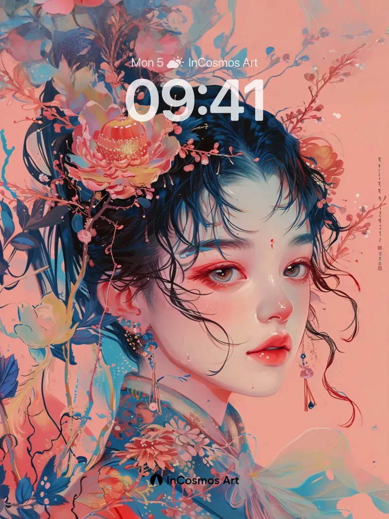 Luminous Bloom Wallpaper with Floating Petals