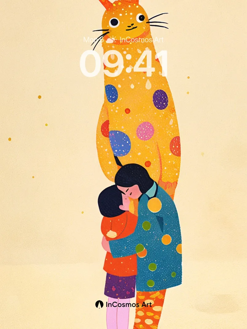 Whimsical Hug Wallpaper with Polka-Dot Snail