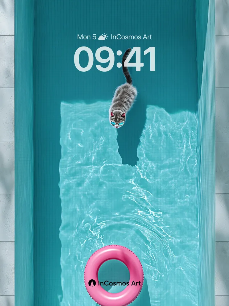 Surreal Float Wallpaper with Feline Grace