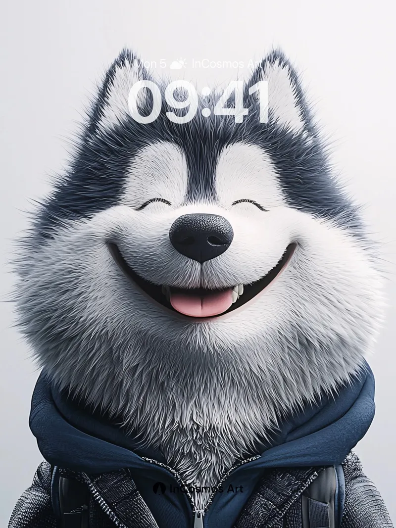 Joyful Husky Wallpaper with Cozy Hoodie