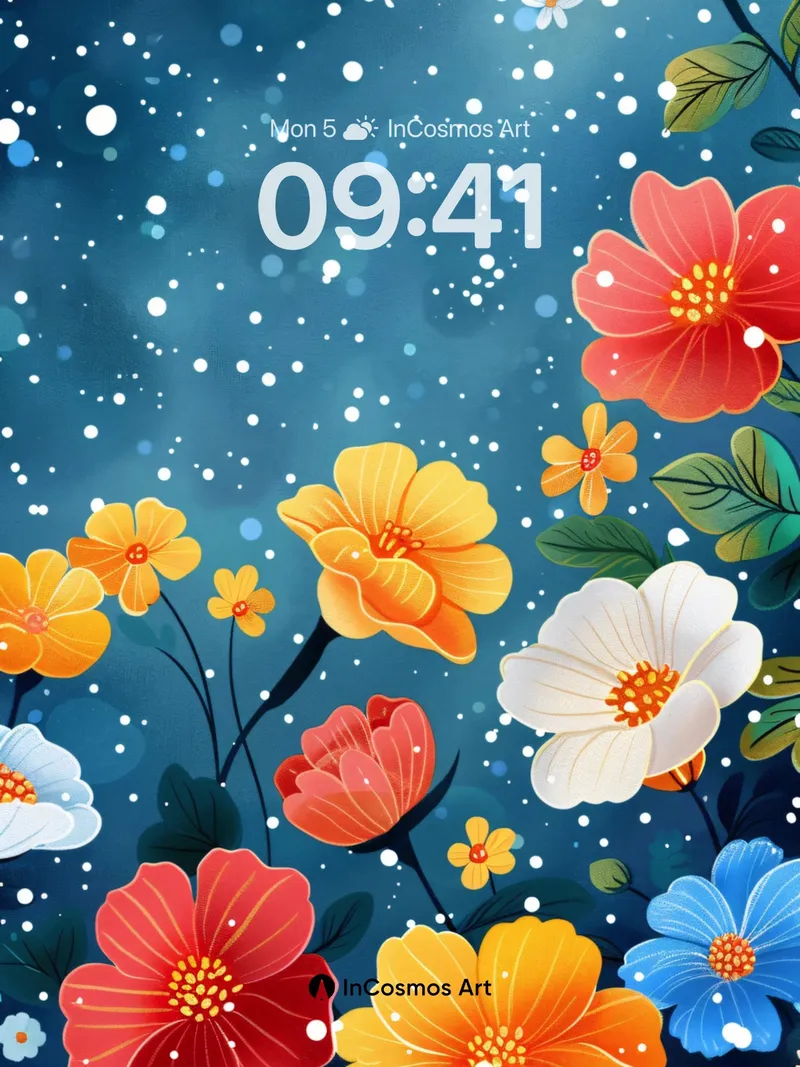 Starry Bloom Wallpaper with Floating Petals