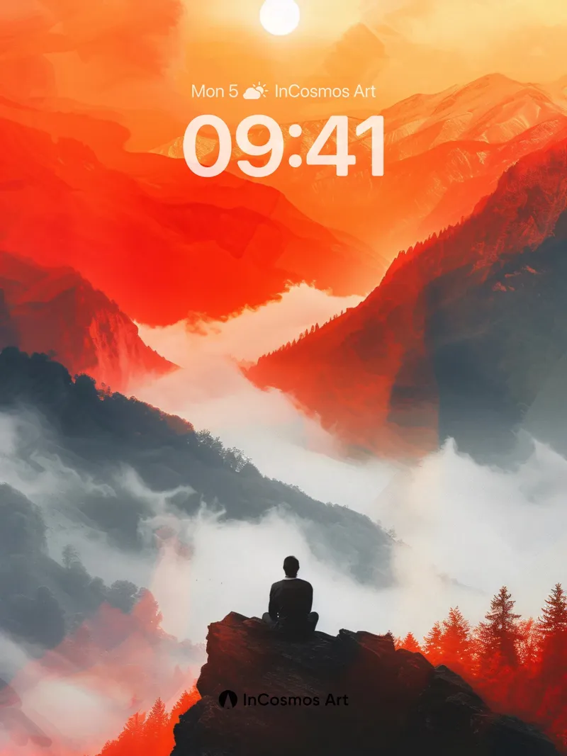 Serenity Summit Wallpaper with Crimson Hues