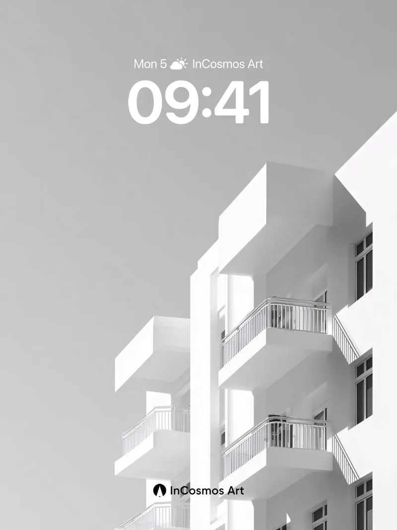 Silent Geometry Wallpaper with Floating Balconies