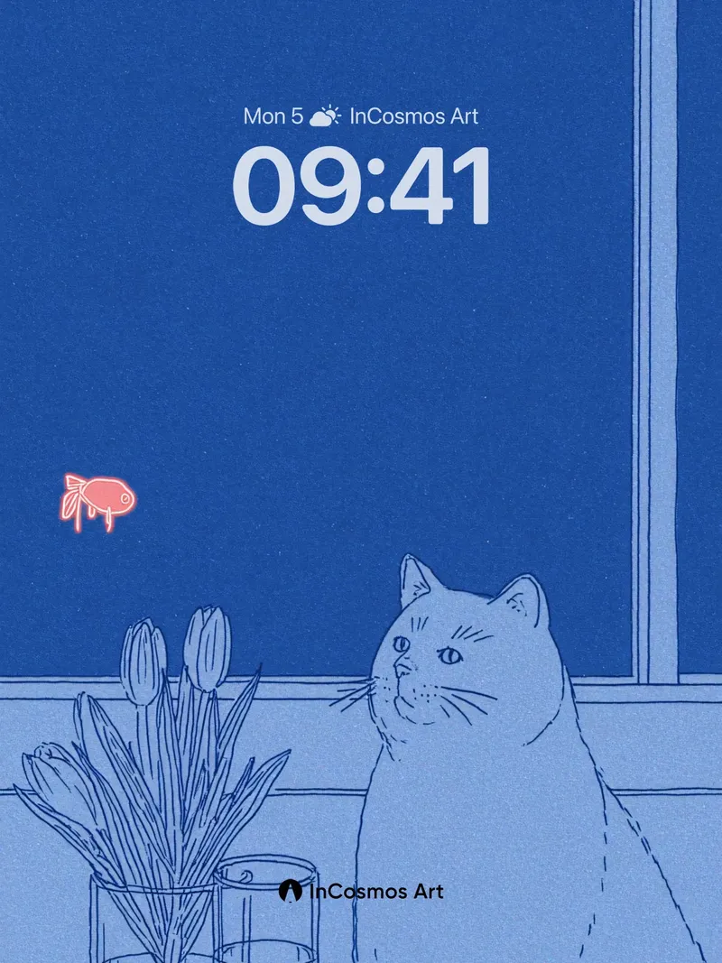 Serenity Blueprint Wallpaper with Floating Fish