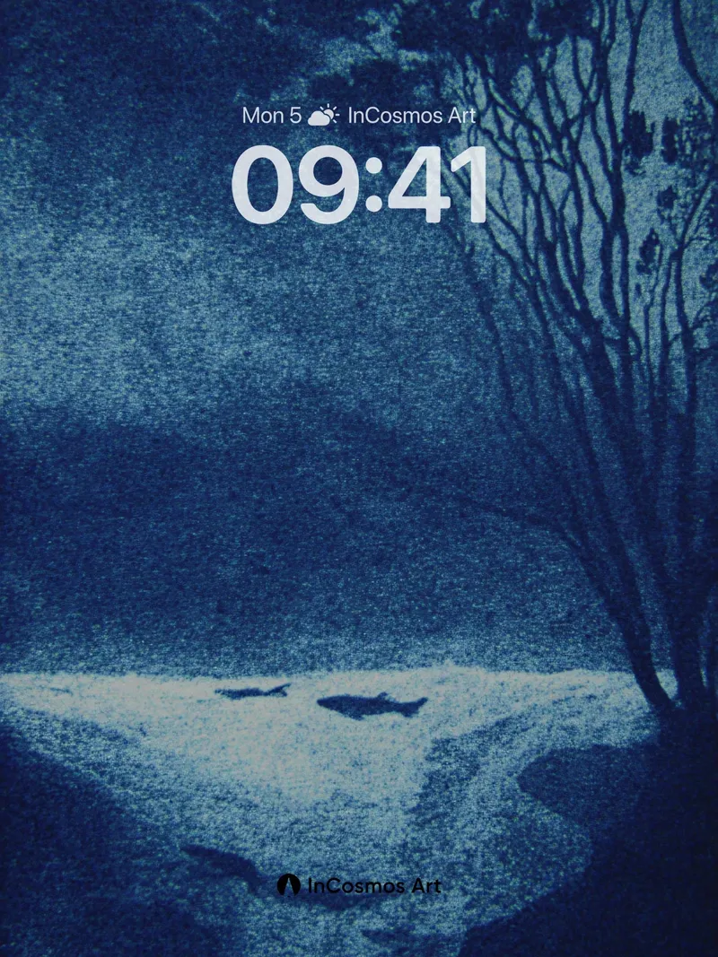 Nocturnal River Wallpaper with Cyanotype Veil