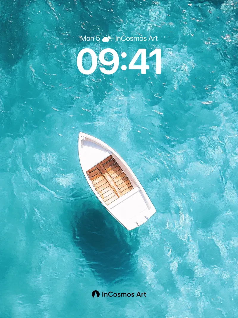 Turquoise Solitude Wallpaper with Floating Boat