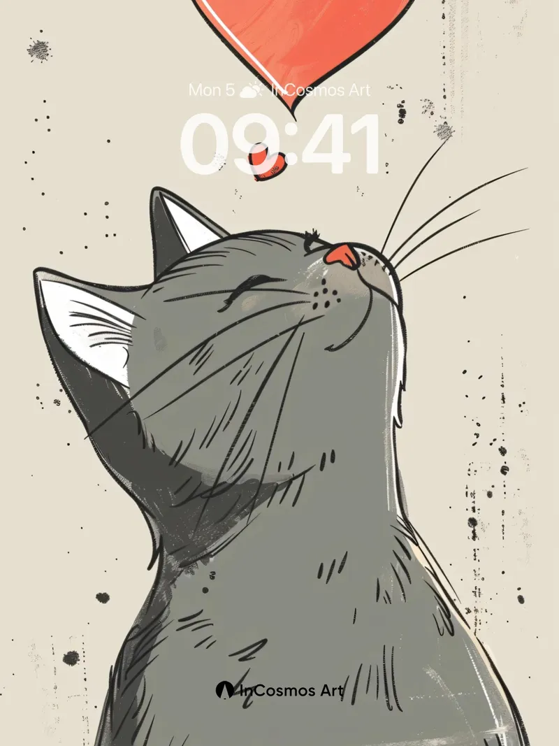 Whispering Heart Wallpaper with Feline Gaze