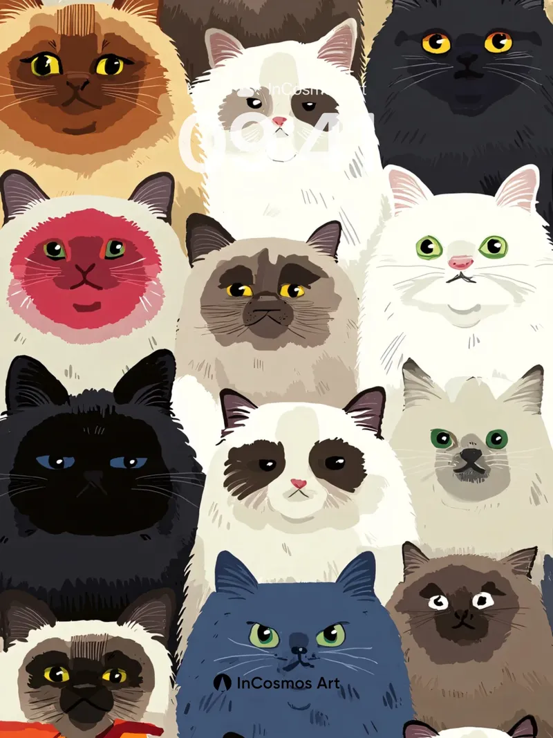 Whiskered Whimsy Wallpaper with Feline Faces