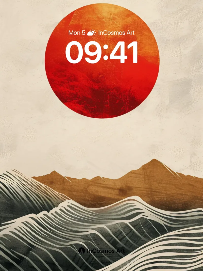 Crimson Horizon Wallpaper with Wave Lines