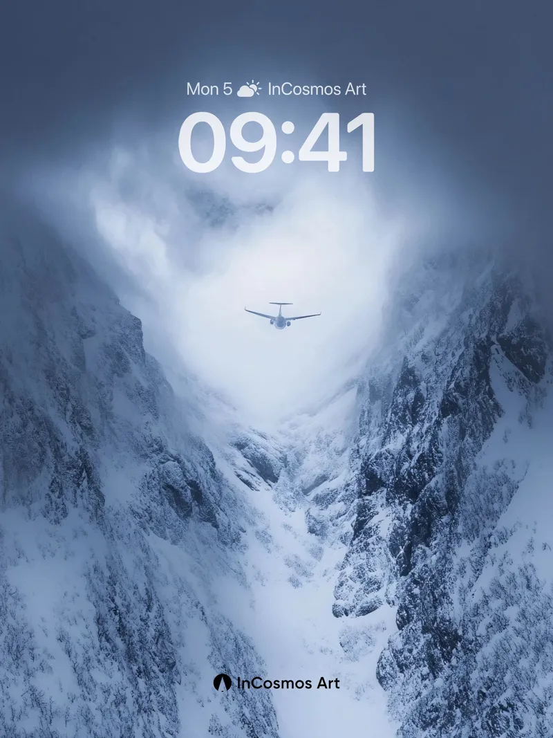 Frostbound Flight Wallpaper with Cloud-Carved Canyons