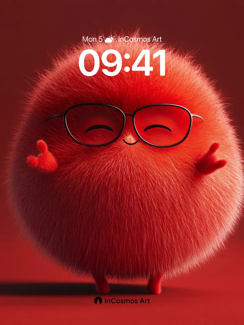 Fuzzy Red Companion Wallpaper with Sunglass Smile