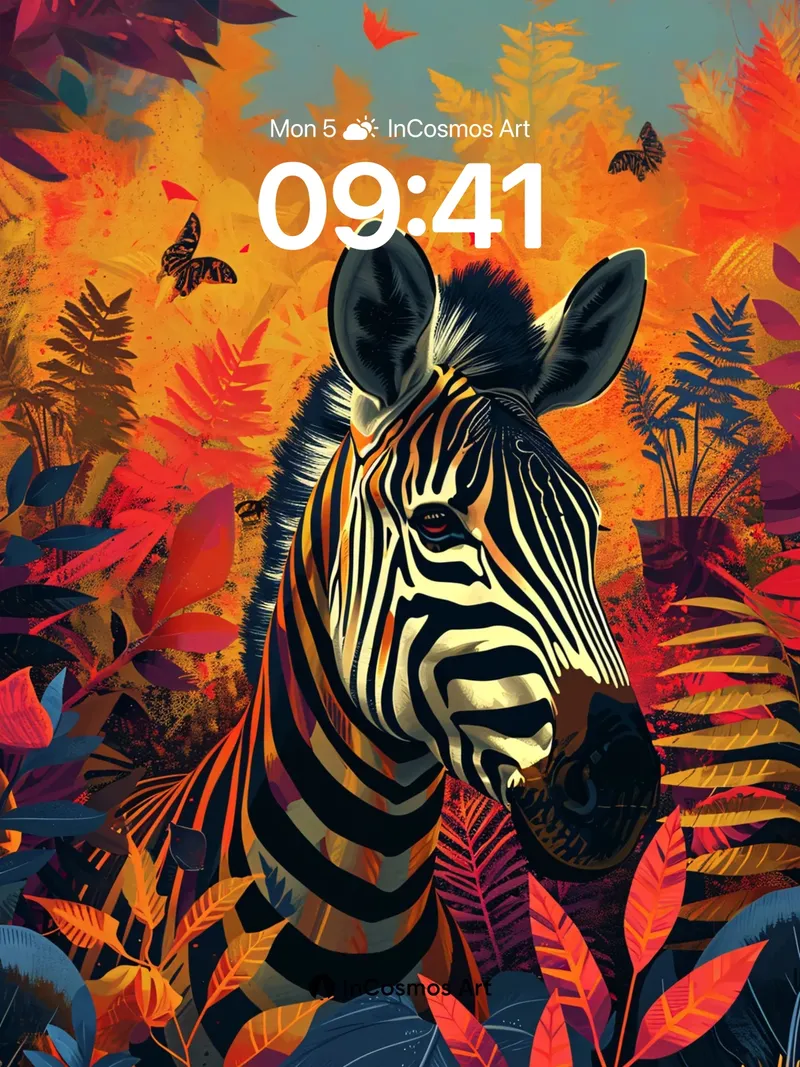Fiery Zebra Wallpaper with Autumn Leaves