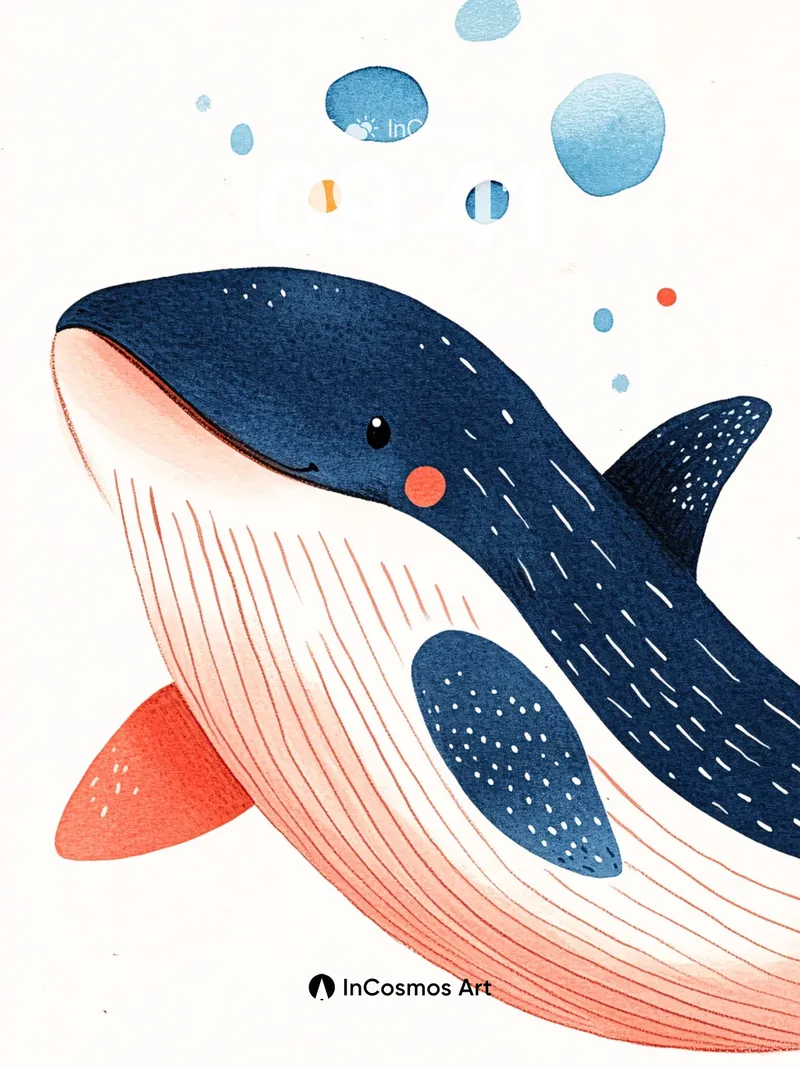 Whispering Whale Wallpaper with Floating Bubbles