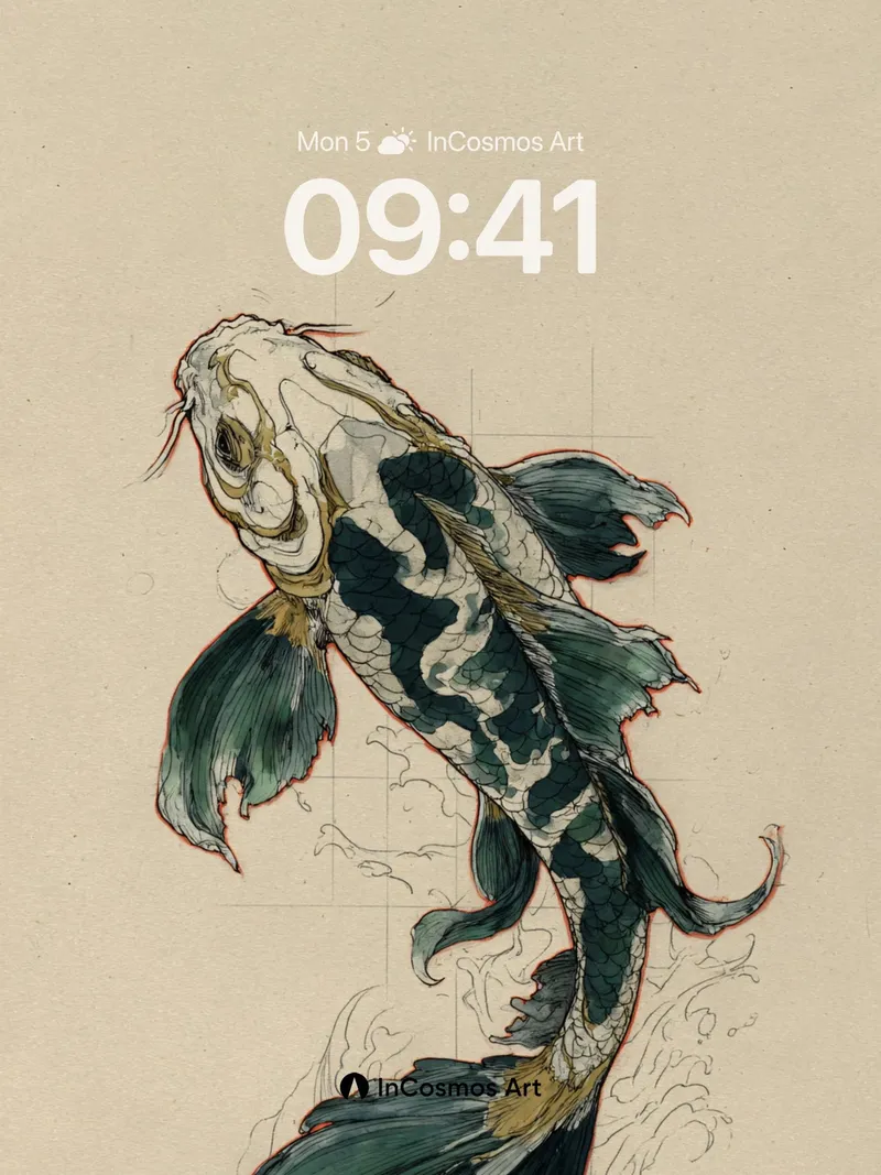 Serene Koi Wallpaper with Ink-Flow Texture