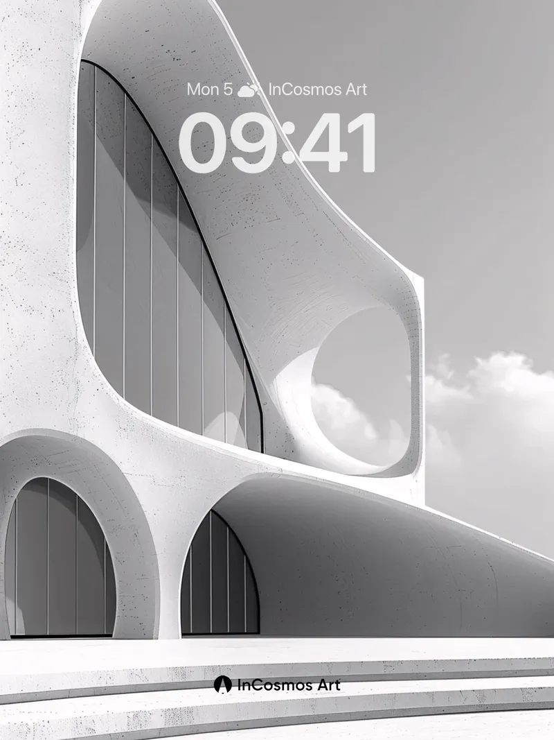 Serene Concrete Curves Wallpaper with Floating Light