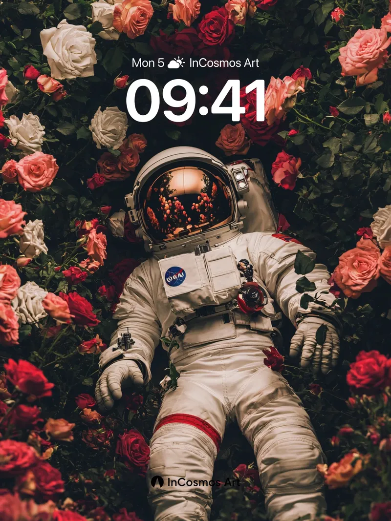 Surreal Bloom Wallpaper with Astronaut in Roses