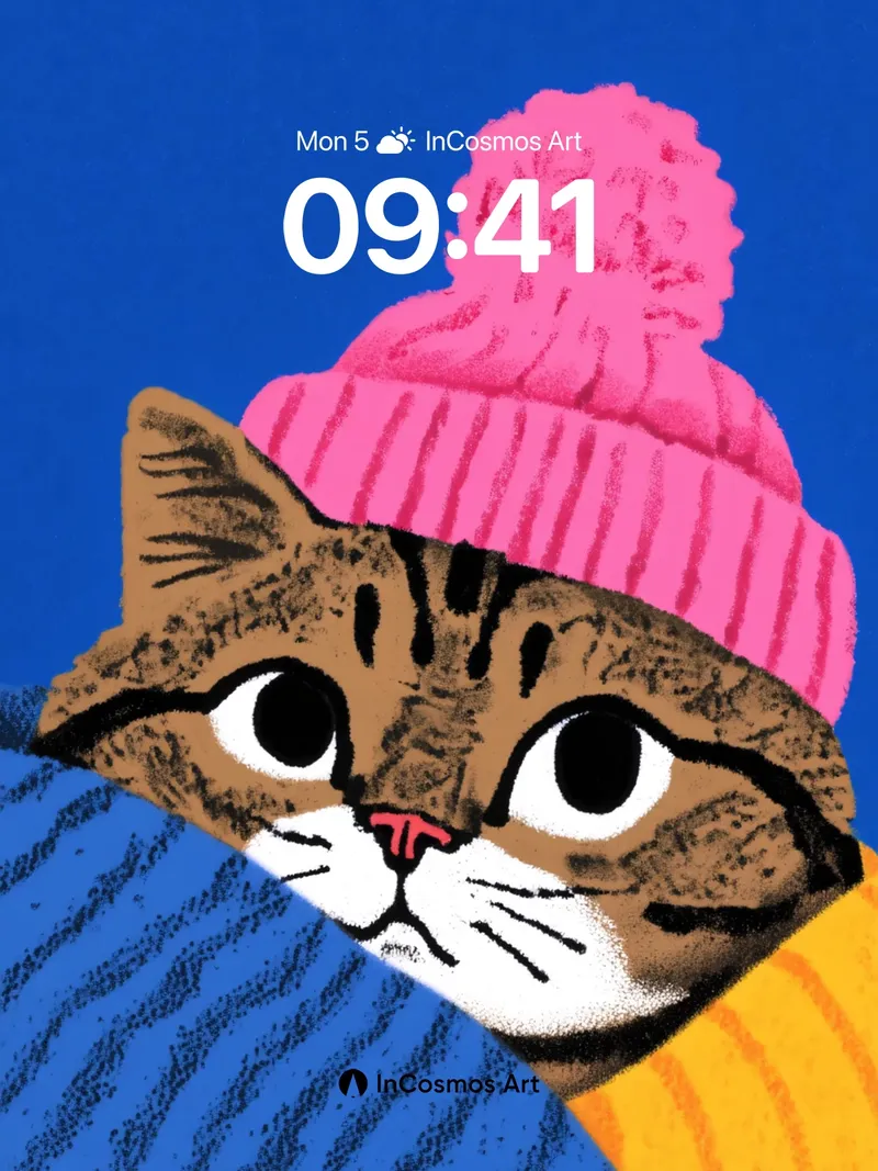 Whimsical Winter Cat Wallpaper with Knit Warmth