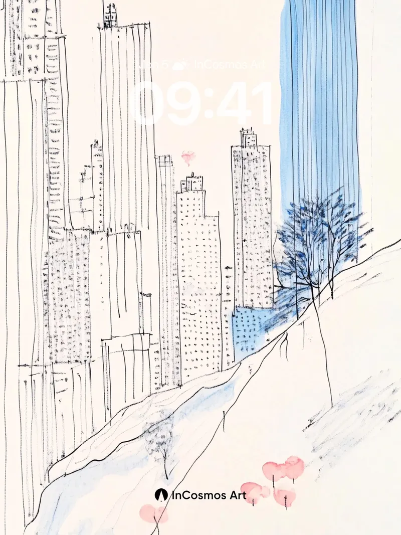 Whispering Skyline Wallpaper with Floating Hearts